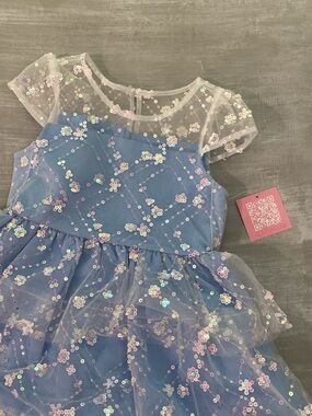 Sparkling Blue Sequin Flower Tulle Dress, 5